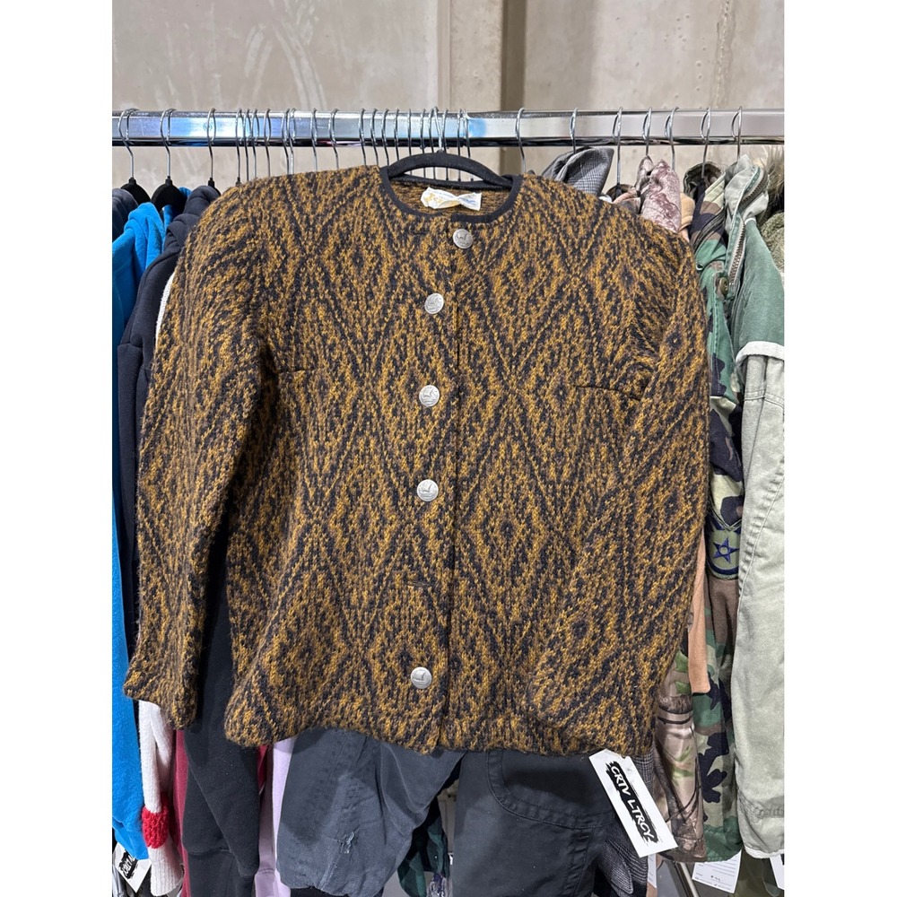 Original Iceland‎ Sweden Lambswool Cardigan Brown Diamond Knit Viking Button PL